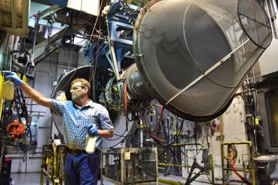 Testing a jet engine at a Pratt & Whitney factory in Connecticut.